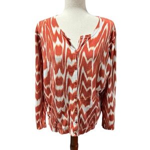 Jones New York Orange White Abstract Print Button Cardigan Size 2X Lightweight.